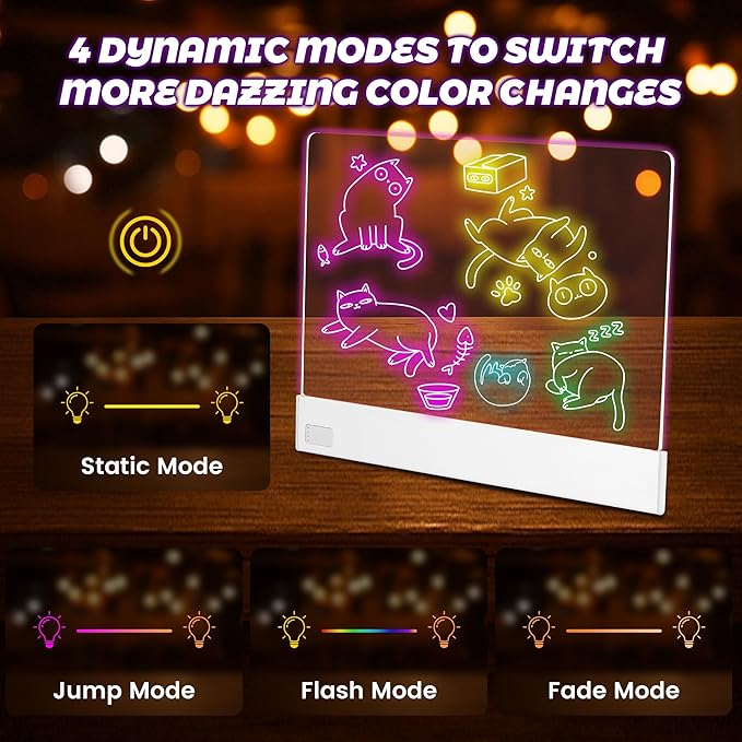 Doodle Glow, Led Drawing Board for Kids Aged 3 Above (Rechargeable Style),13.2"X10",7 Colors Doodle Glow Drawing Board, Include Led Board with Stand, 12 Markers, USB Cable