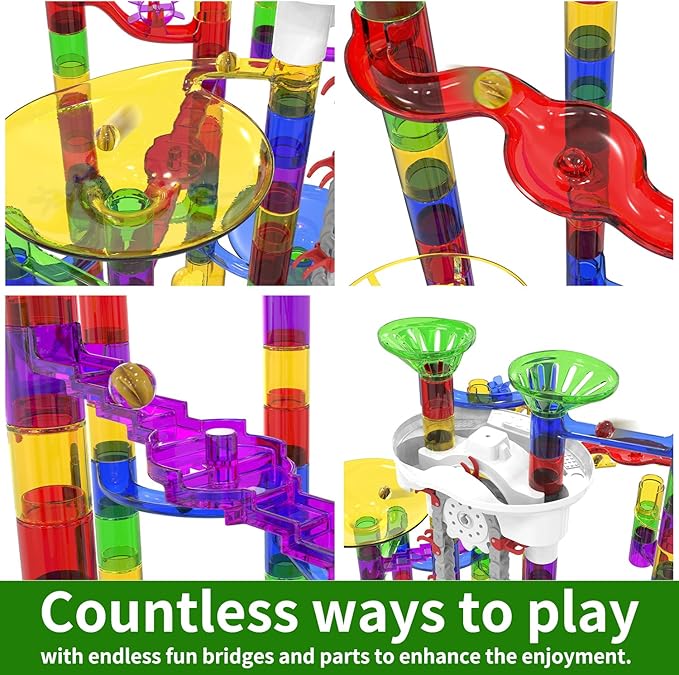 Big Motorized Marble Run - Construction Building Blocks Toys 220Pcs Marble Race Track with Elevator,Educational STEM Game Christmas Birthday Gifts for Kids 3-5 4-8 8-12 (A-Colorful)