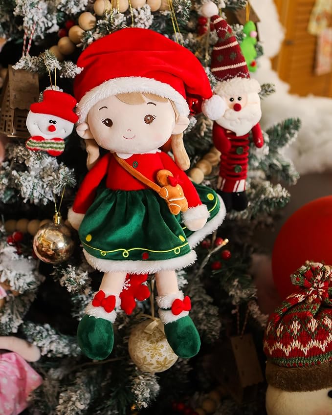 LeyaDoll Soft Baby Doll Toys for Girls (16''), My First Christmas Dolls, Baby Rag Doll Plush Toys for Toddler Kids Infants -Christmas Special - Natalie The Elf