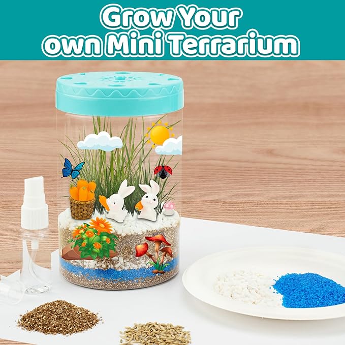 Easter Light Up Bunny Terrarium Kit for Kids,Rabbit Gardening Kit for Boys Girls,DIY Creative STEM Science Kits Educational Toy, Arts Crafts Activity, Birthday Gifts for Ages 4 5 6 7 8-12