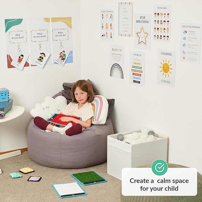 ODOXIA Calm Down Corner | Classroom and Special Education Must Haves | Calming Corner Items for Kids | Calming Corner Kit with Sensory Mats, Posters, Solutions Wall, Sensory Toys