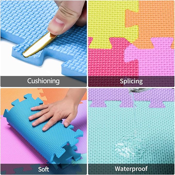 qqpp EVA Rubber 18 Tiles Interlocking Puzzle Foam Floor Mats - Baby Play Mat for Playing | Exercise Mat for Home Workout. Green. QC-Hb18N