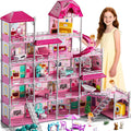 Villa Playset for Girls Ages 3-7, Indoor Playset Girls Toys for Ages 6-8 with 4 Storeys 18 Rooms 4 Dolls, Furniture and Accessories, Pretend Toddler Toy, Birthday Gifts for Kids 3 4 5 6 7 8