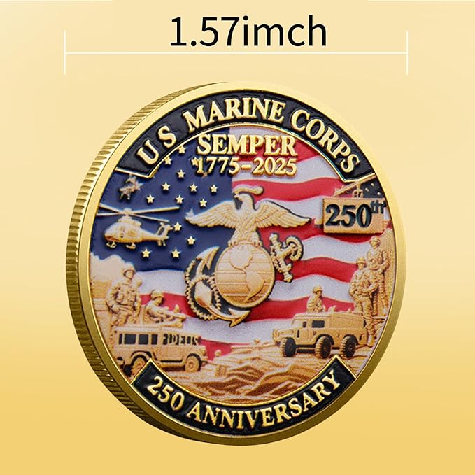 250th Anniversary Marine Corps & U.S. Army Challenge Coins – Double-Sided 1.57” Military Collectible Coins with Engraved Emblems – Patriotic Veteran Gift for USMC 250th Anniversary