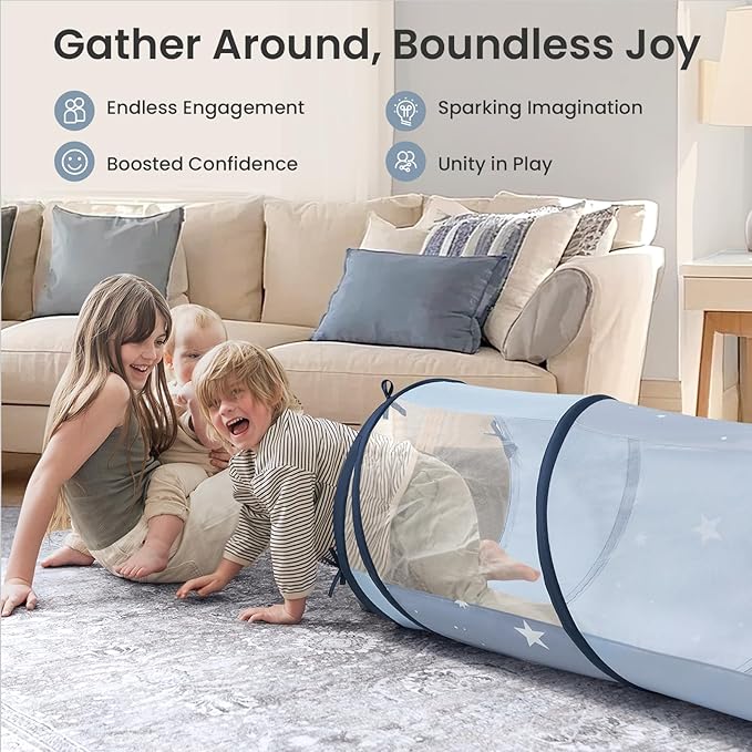 Tiny Land Kids Play Tunnel Tent for Toddlers, 69" x 18" Foldable Crawl Toys for Baby, Indoor & Outdoor Pop Up Dog Tunnel with Breathable Mesh (Blue)