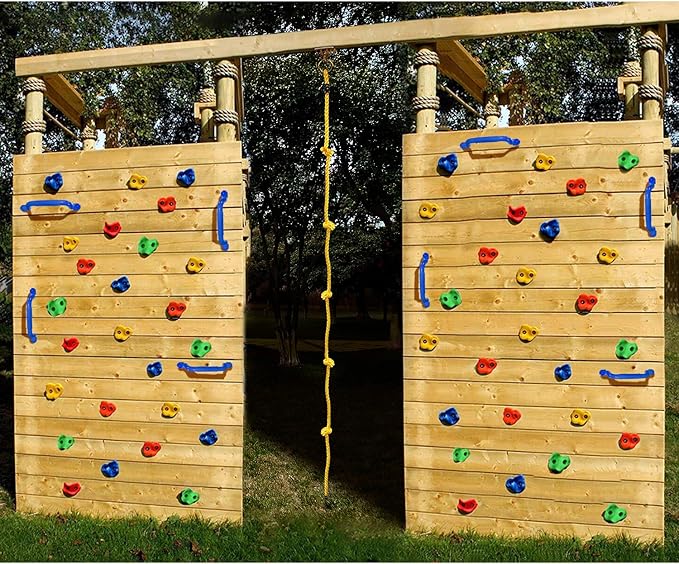 Rainbow Craft DIY Monkey Rock Climbing Holds for Kids - Wall Climbing Rocks of 20pc Rock Wall Holds, 2pc Handles & 1pc 8ft Knotted Climbing Rope - Kids Rock Climbing Holds Rock Wall Climbing Kit