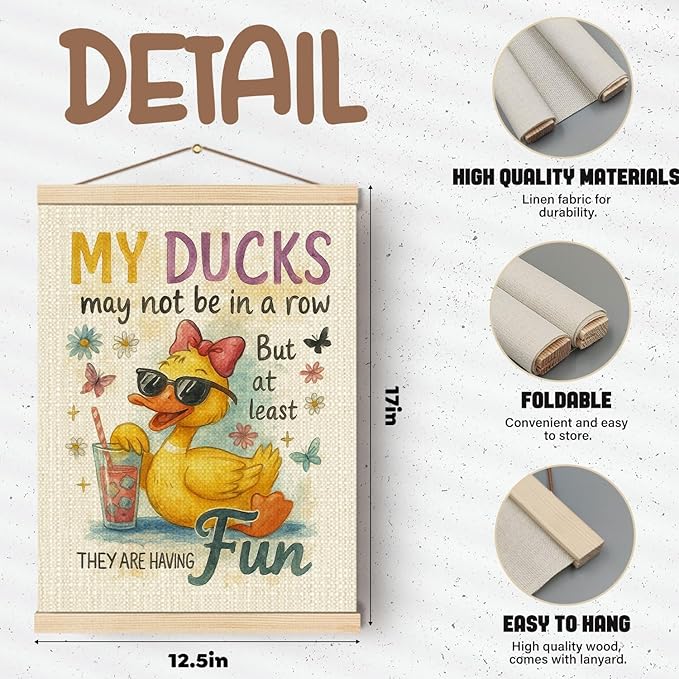 Boat Wades Funny Duck Mental Health Wall Art Poster Hanger Frame, Duck Nursery Decor, Positive Affirmations Hanging Wall Decor for Home Therapy Office Kids Bedroom Playroom, 12x16 Inch