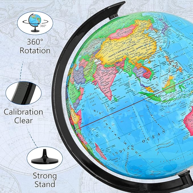 GOCHANGE Globes for Kids, 12in Geography Educational Globe for Students & Teachers, 360° Spinning Globe for Age 8+ Children's Educational Tools & Desk Decorations & Gifts