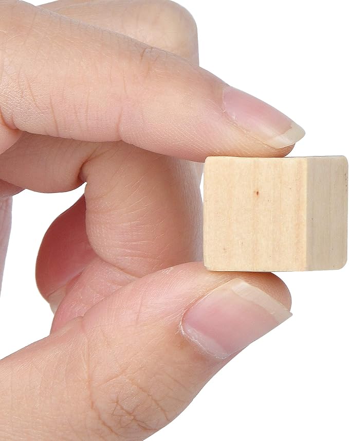 Supkiir Wood Craft Cubes - 100 Pack 1/2" Cubes with Holes, Unfinished Solid Beads Blocks for DIY Projects