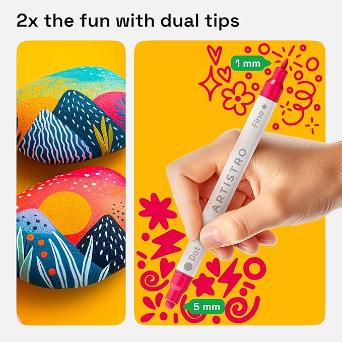 ARTISTRO 120 Acrylic Paint Markers for Rock, Fabric, Wood, Glass, Craft, Decoration - Dual-Tip Paint Pens - Stocking Stuffers, Christmas Gift Idea for Teens, Grandkids, Kids - Art Supplies