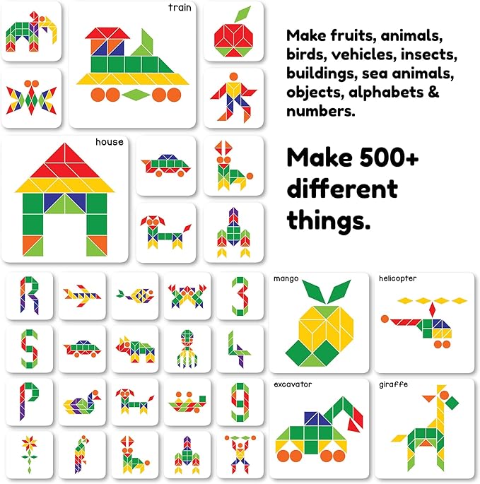 Magnetic Tangram Puzzle Educational Toy| 200 Patterns, 44 Magnet Tangram Pieces with Board, Pattern Book & Display Stand | STEM Learning Toys for Toddlers Ages 4 5 6+ Years|Gifts for Girls & Boys