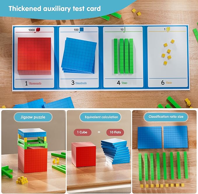 Set of 2 Base Ten Blocks Plastic 306 pcs Place Value Blocks Math Manipulatives Kindergarten Counting Cubes for Kids Math Early Counting Math Toy for 1st Grade