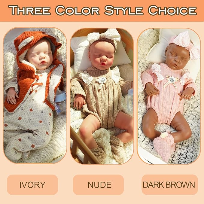Full Silicone Baby Dolls,18.2 in Silicone Realistic Newborn Baby Doll, Non Vinyl 1:1 Lifelike Reborn Sleeping Dolls (Emma-Nude)