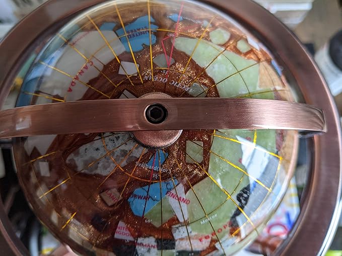 Unique Art 10-Inch Tall Table Top Amber Pearl Swirl Ocean Gemstone World Globe with Copper 4 Leg Stand (Amber-4 Leg - Copper)