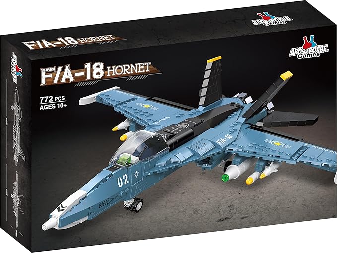 Apostrophe Games F/A-18 Hornet Fighter Jet Building Block Set - 772 Pcs - F-18 Air Force Jet Building Block Plane Toy for Kids Older Than 10 and Adults – Compatible with All Building Bricks