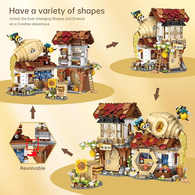 Mini Bricks Honey Workshop Building Blocks, Simulation Architecture Toy for Girls and Boys Ages 6+ - Gift Easter, Birthday, Christmas (1242 PCS)