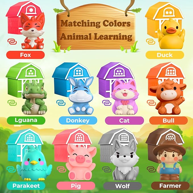 Oriate Learning Farm Animals for Toddlers 1-3, 20Pcs Farm Animals Barn Toy Montessori Counting, Matching & Sorting Fine Motor Games, Birthday Easter Gift for Baby Boys Girls Age 12M+