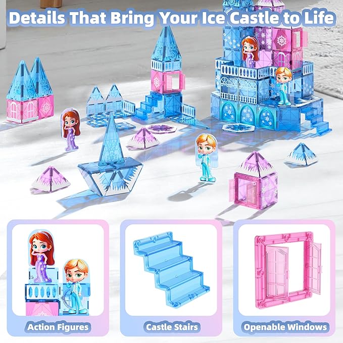 GobiDex Magnetic Building Blocks Princess Castle with 2 Dolls & Stairs, STEM Magnetic Tiles Building Toys for Kids Ages 3-5 4-8, Magnets Sensory Toddler Toys Birthday Gifts for 3+ Year Old Girls Boys