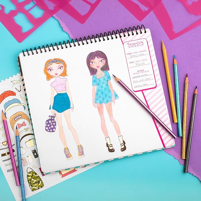 Fashion Angels I Love Fashion Sketch Portfolio, Includes Sketch Pad with Stencils & Stickers, Fashion Design Sketch Book for Girls, Ideal Drawing Kit for Kids