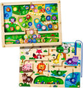 Magnetic Maze 2 in 1 Double Side Color and Number Maze Alphabet Puzzle Board for 3-5 Boys and Girls Kids Montessori Educational Toys (Zoo, One Size)