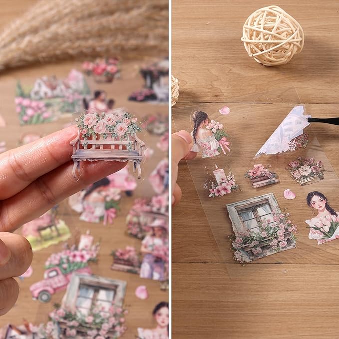Scrapbooking Stickers 20 Sheets Pre-Cut 120 Pet Stickers People Sticker Books for journaling Scrapbook Supplies Girls Transparent Sticker
