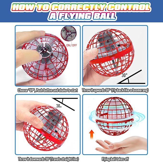 2025 Flying Orb Ball - AI Cool Novelty Gift Galaxy Boomerang Hand Drone Magic Floating Orbit Hover Mini Outdoor Fidget Toy for Boys Girls Teens Kids, Red