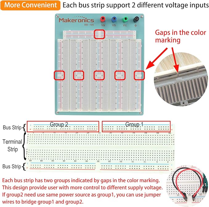 Makeronics 3220 Solderless Breadboard | 3220 Tie-Points Experiment Plug-in Breadboard with Blue Aluminum Back Plate and Copper Contact Clips inside ABS Plastic Housing for Circuit/Arduino/Raspberry Pi