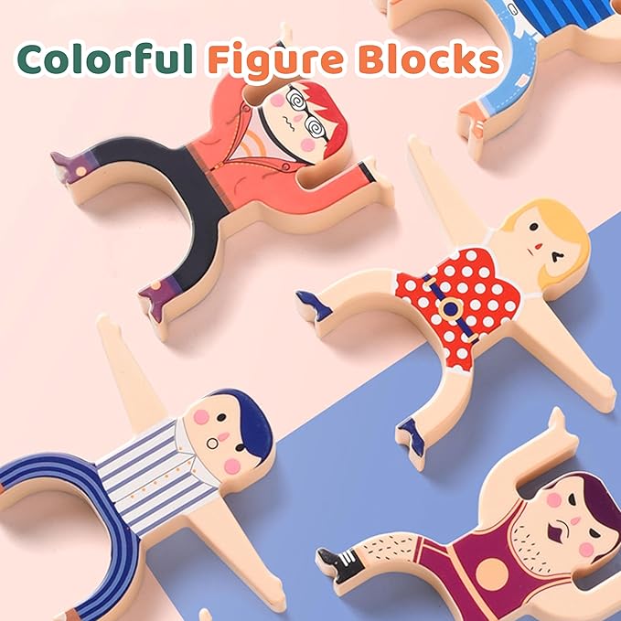 Stacking Figure Toys, Fun Balancing Building Blocks Game for 3 4 5 6 7 8 + Years Old Boys Girls, Family Stacking Games with 12 PCS Figure Blocks and Balls, Preschool Party Favors Birthday Gifts