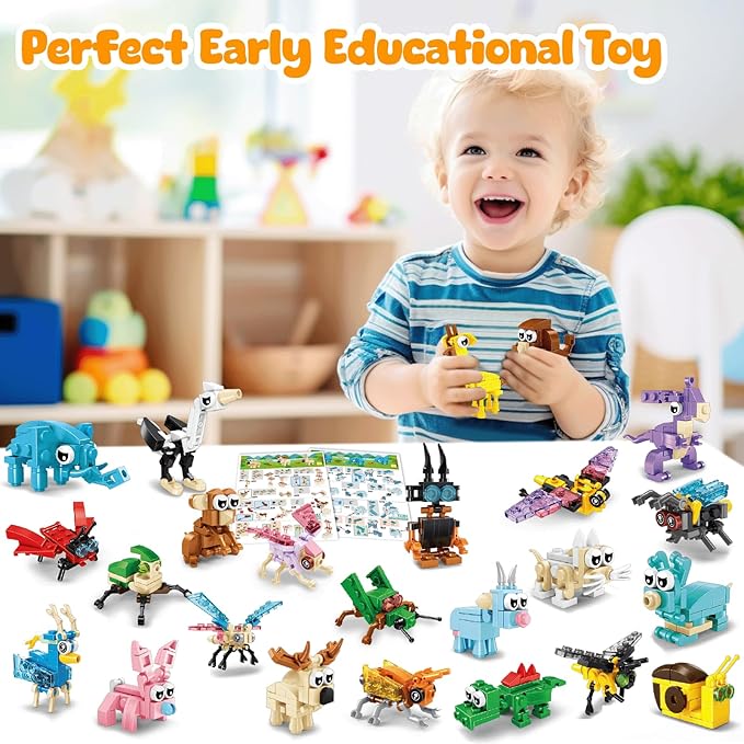 MOONTOY 48 Packs Party Favors for Kids, 3-in-1 Mini Animals Building Blocks Sets for Easter, Birthday, Goodie Bag Stuffers, Classroom Prizes for Boys Girls Ages 3-12