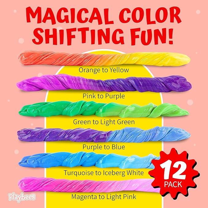Playbees Color Changing Therapy Putty 12 Pack - Silly Mini Putty Thinking Slime for Sensory Play, Educational Games, Fidget Putty 8-15 - Heat Sensitive Magical Color Shifts - Slime Favors 0.5 Oz