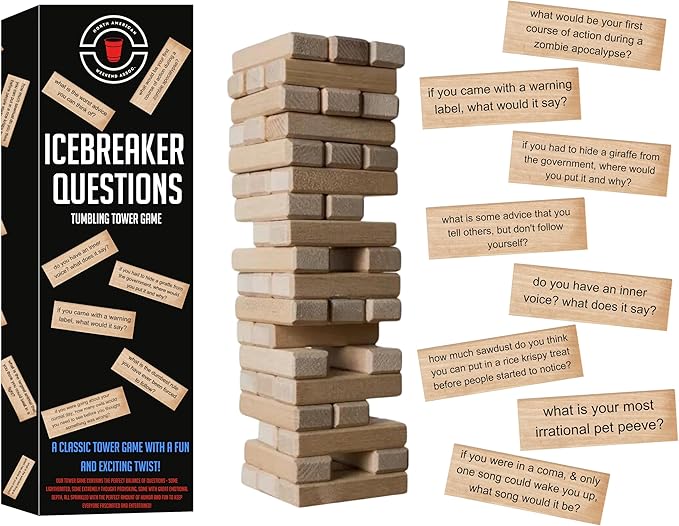 Icebreaker Questions Tumbling Tower Game™ - 54 Fun Conversation Starters - Family and Friends Party - Team-Building, Corporate, Get to Know You