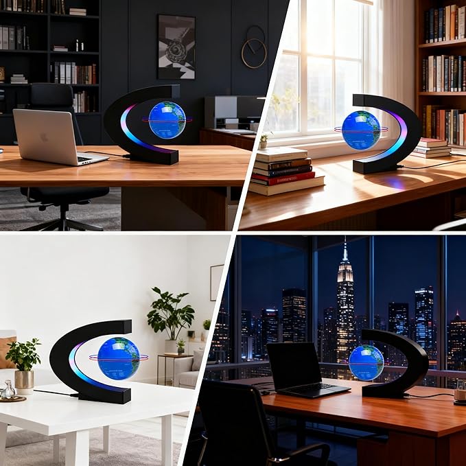 Magnetic Levitation Floating Globe with LED Light Anti Gravity Levitating World Map Office Home Bedroom Desk Gadget Decor Unique Birthday Gift for Men Kids Husband Boss