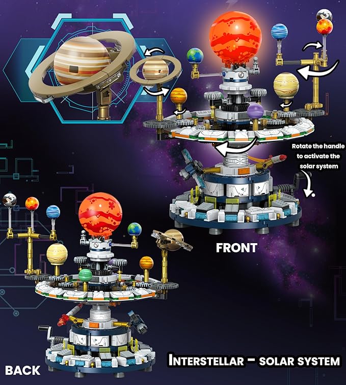 Rotatable Solar System Building Set, Space Exploration Building Blocks Set, STEM Toys for Home School Science Learning Birthday Gifts for Boys Girls Ages 12-14+ (963pcs)