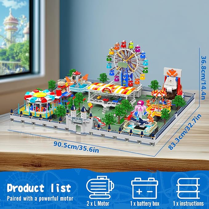 Mould King Large Amusement Park Building Set, DIY Eight-Major Electric Model Kits Include Ferris Wheel, Carousel, etc, Modular Design, Collectible Home Decoration for Teens, Adults(5220 Pcs)