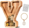 KMC Wooden Letter Piggy Bank, Personalized Initial Piggy Bank for Kids Boys, Clear Alphabet Y Wood Money Box, Unbreakable Coin Saving Jar, Birthday, for Children