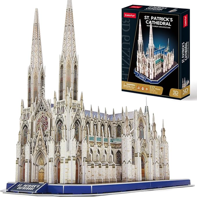 CubicFun 3D Puzzles for Adults St. Patrick's Cathedral Model Kits, New York Architecture Puzzles for Adults Building Toys for Kids Ages 10+, 117 Pieces with Booklet Easter Gifts Valentine's Day Gift