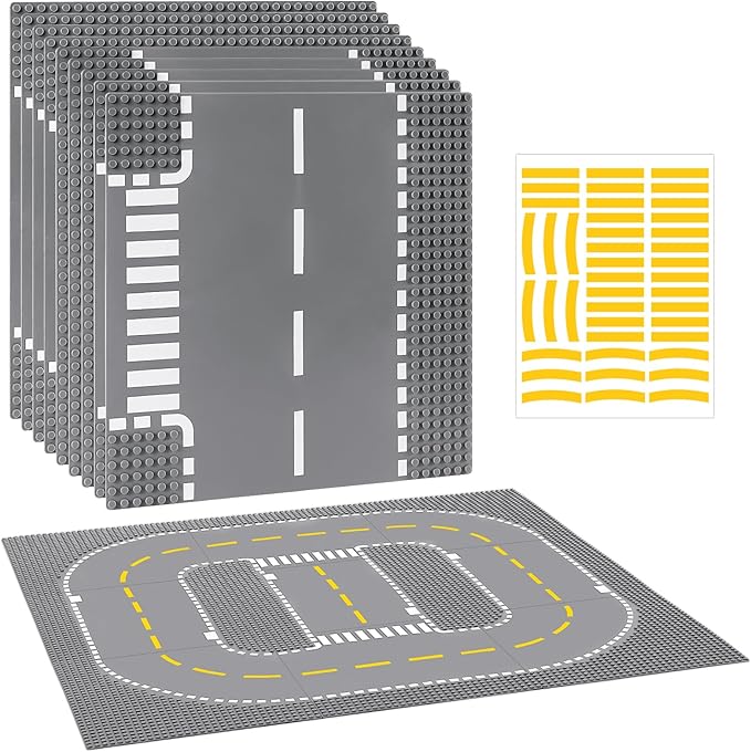 9 Pack Road Base Pates for Building, Compatible with Lego Classic Bricks, 10” x 10” Baseplates Fits for Lego Roads, Road Base Plates for City Sets (Attached DIY Stickers)