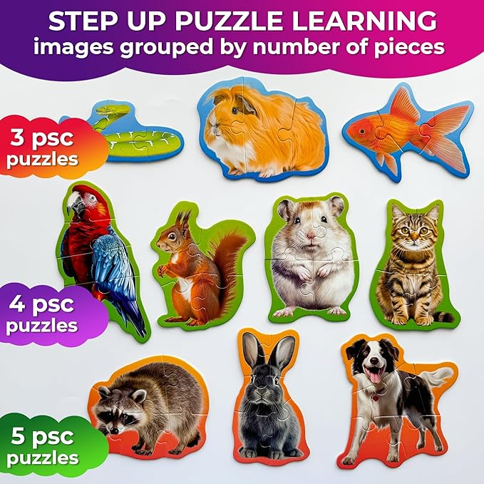 QUOKKA Toddler Puzzles Ages 2-4 - Large Floor Puzzles for Kids 3-5 - 8 Realistic Animal Shapes - Extra Thick Cardboard - Preschool Learning Game - 40 Big Piece Gift for Toddlers 1-3 Years Old