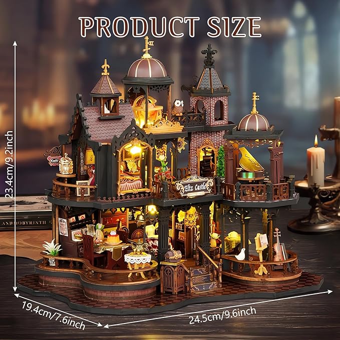 Miniature House Kit, Tiny House Kit with LED, DIY Mini House Building Kits for Adults to Building, Unique Gift for Birthday Christmas, Ancient Castle
