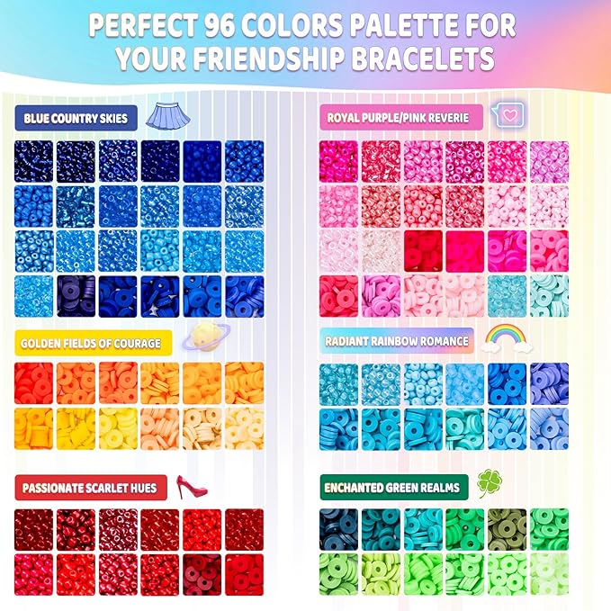 Goldwise Friendship Bracelet Kit 6 Boxes, Bracelet Making Kits with 48 Colors Clay Beads, 48 Colors Glass Seed Beads and 4 Styles Letter Beads (A-Z) with Charms for Bracelet Making Gift