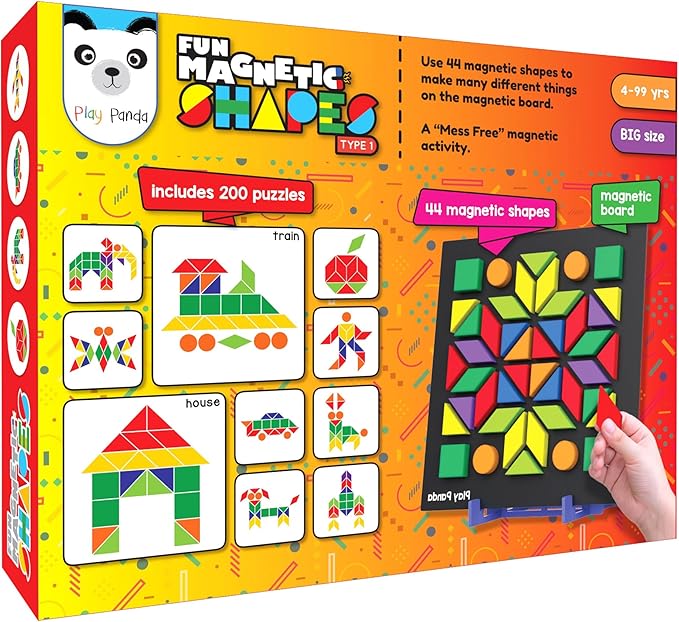 Magnetic Tangram Puzzle Educational Toy| 200 Patterns, 44 Big Magnet Tangram Pieces with Board, Pattern Book & Display Stand | STEM Learning Toys for Toddlers Ages 4 5 6+ Years|Gifts for Girls & Boys