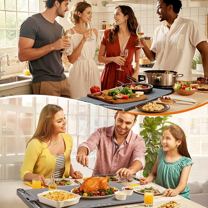 Warming Mat for Food, Food Warmers for Parties Buffet, Foldable Food Warming Mats for Countertops and Daily Use with Timer and 7 Temperature Levels, with one-touch heating button, 15"x23.6"