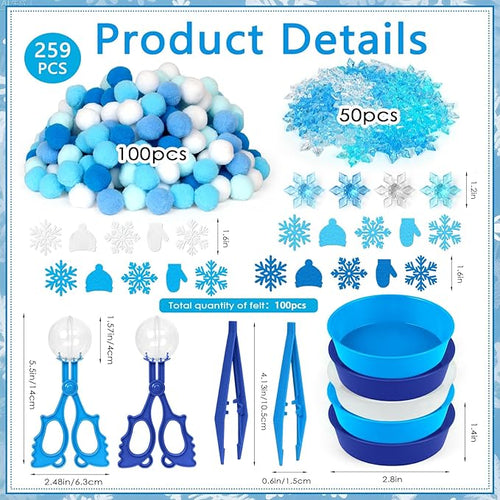 259 Pcs Winter Sensory Bin Items Winter Snowflake Counting Sorting Sensory Bin Filler Fine Motor Felt Acrylic Snowflake Gloves and Hats Counts for Xmas Counting Decor