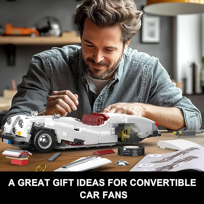 Mould King 10236 Supercar Car Building Set, MOC Sport Car Model Kit, Convertible Classic Racing Building Blocks Set, Home Decoration Gift for Teens Adults(1302 PCS)