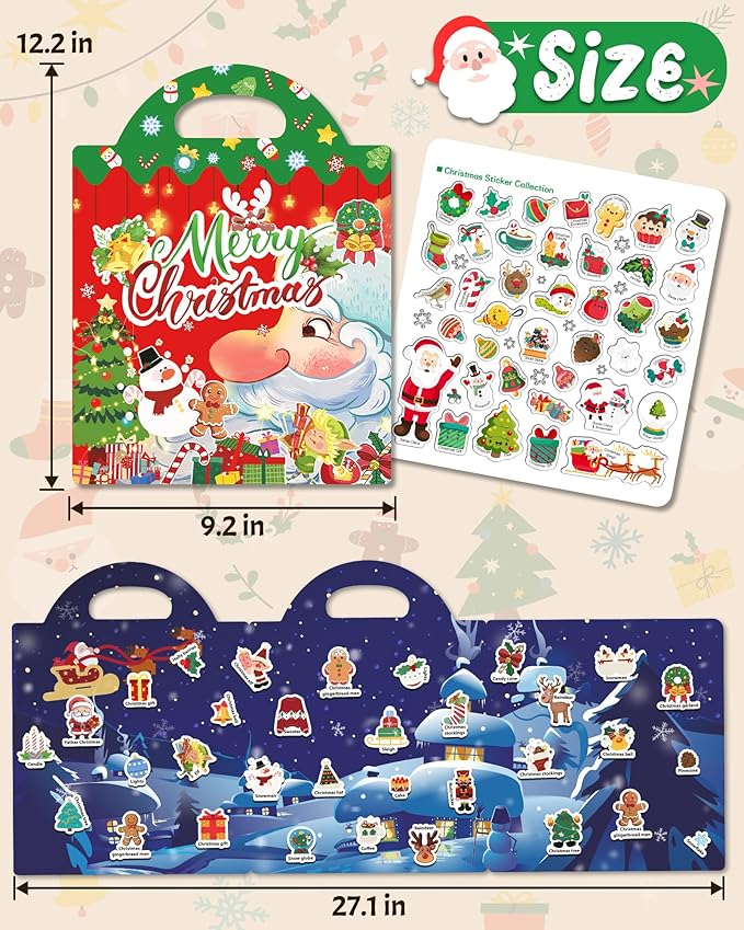 Benresive Reusable Sticker Books for Kids 2-4, Sticker Books for Toddlers 1-3 2-4, Toddler Travel Toys Activities Crafts Gifts - Christmas