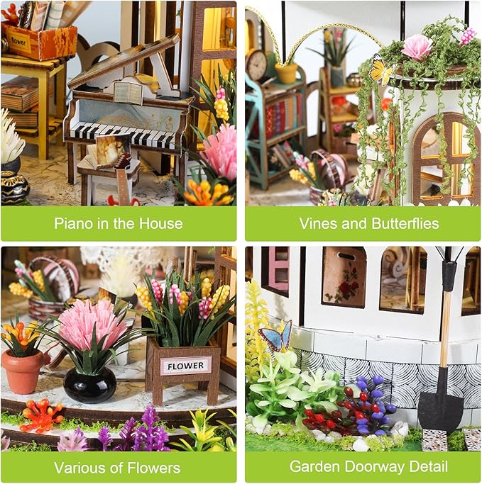 DIY Miniature House Kit,Tiny House Hanging Garden with Furniture & LED,DIY Dollhouse Miniature Kit for Adults Teen,Mini House Building kit,3D Wooden Craft Mini Model Kit,Birthday Gifts Home Decor