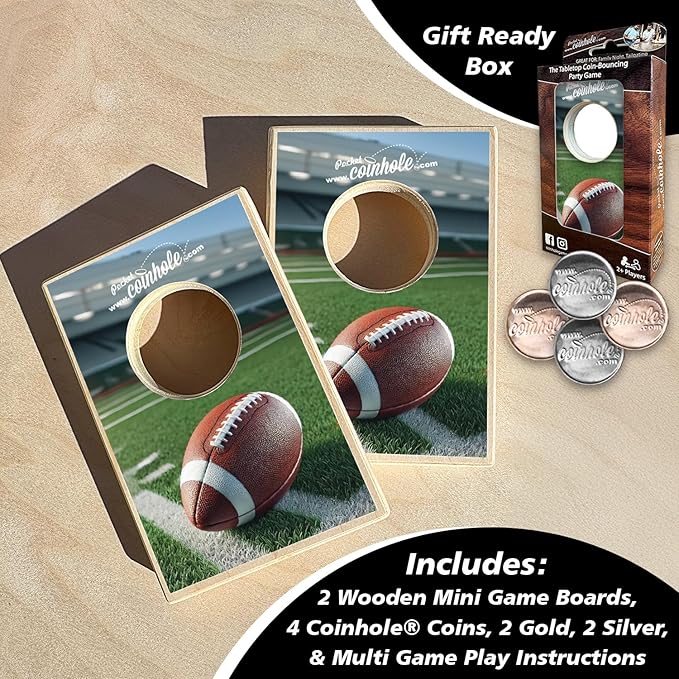 Coinhole Desktop Coin Bouncing Party Game Set | Tabletop Cornhole Board Game | Small Cornhole Travel Game Includes Coins