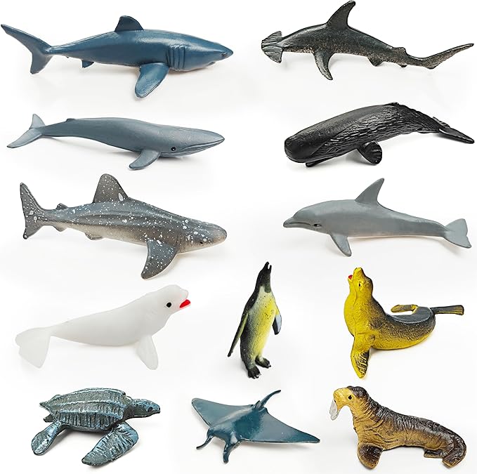 SpriteGru 12 Marine Animal Figurines for Kids, Plastic Animal Toys Tiny Portable Sea Creature Figures Playset Montessori Toy Educational Game for Homeschool Preschool Toddler Kids