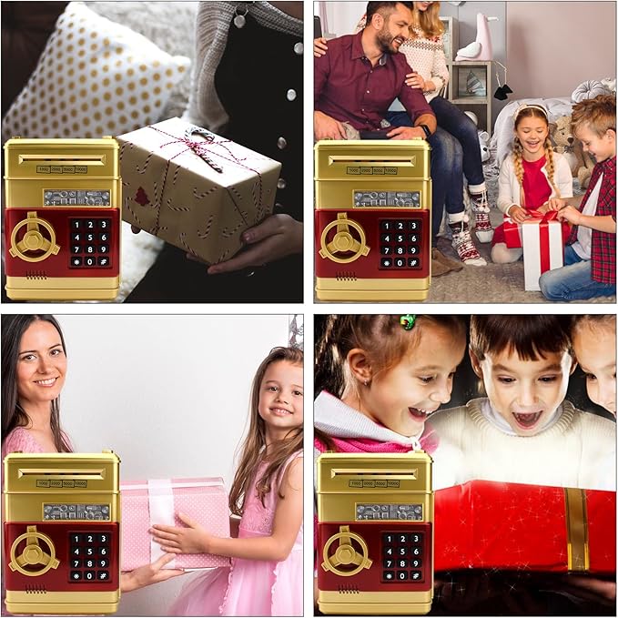 Electronic Piggy Bank with Password Lock & Mini ATM Function - Money Saving Box for Kids, Safe Coin Bank Toy for Ages 3 for Boys & Girls (Gold)