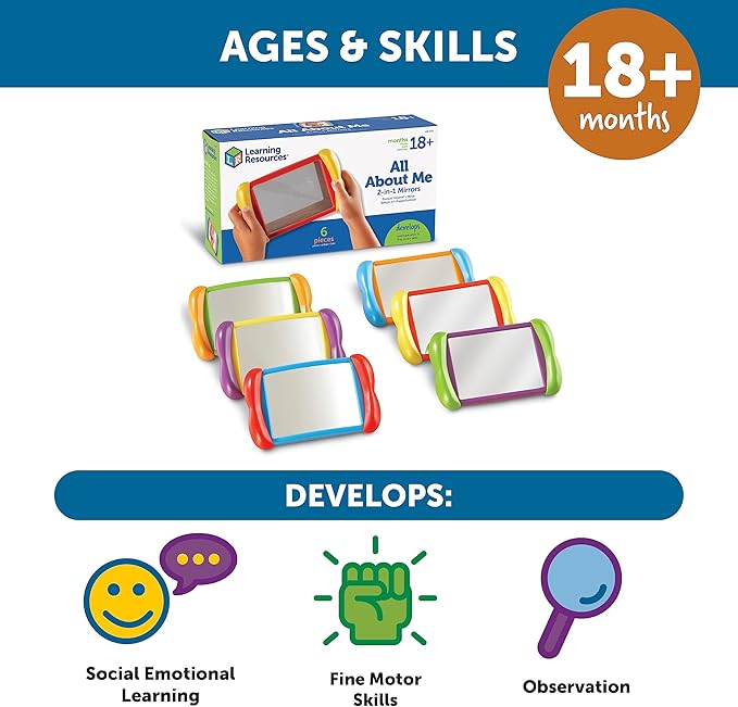 Learning Resources All About Me 2 in 1 Mirrors - 6 Pieces, Ages 18+ Months, Toddler Social Emotional Learning Toys, Mirror for Kids
